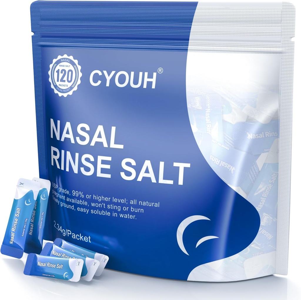 120PCS Salt Saline Packets Sinus Nasal Rinse for Neti Pot, Individually Wrapped 2.34G Nasal Wash Irrigation System Nose Cleaner Saline Refill Packets