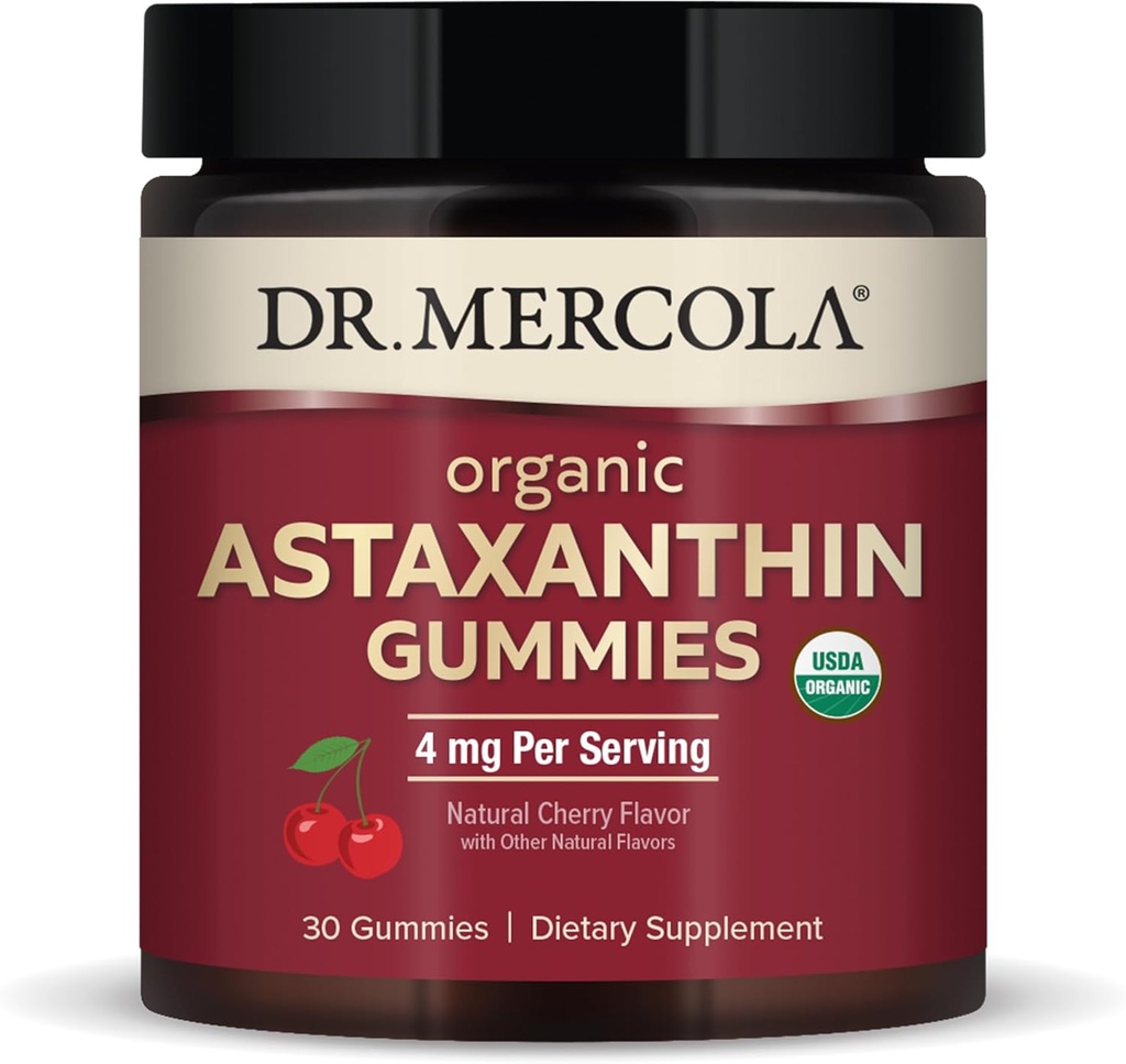 Dr. Mercola Organic Astaxanthin Gummies, 30 Servings (30 Gummies), 4 mg ανά υπηρεσία, συμπλήρωμα διατροφής, αντιοξειδωτικό και ανοσοποιητική υποστήριξη, πιστοποιημένο οργανικό, μη ΓΤΟ