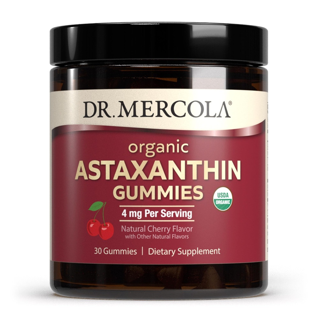 Dr. Mercola Organic Astaxanthin Gummies, 30 Servings (30 Gummies), 4 mg Per Serving, Dietary Supplement, Antioxidant and Immune Support, Certified Organic, Non-GMO