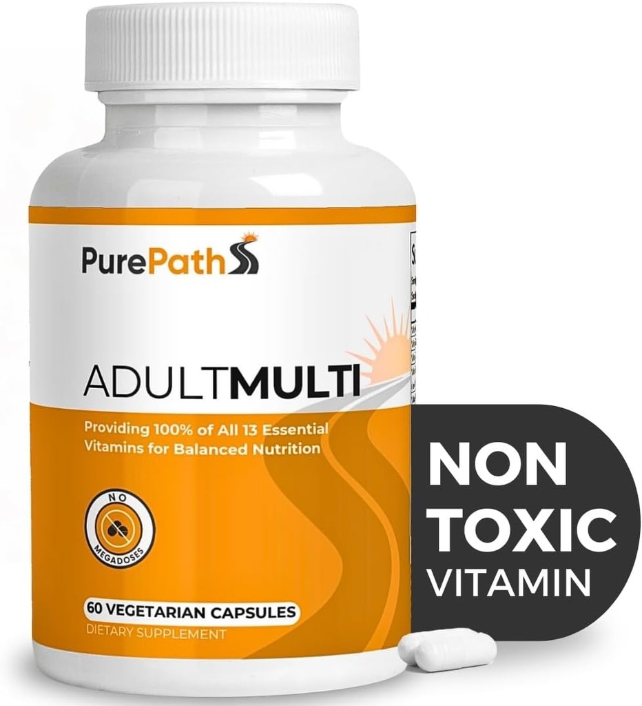 PurePath Non-Toxic Adult Multivitamin - 13 Βιταμίνες - 100% RDA - Όχι Επιβλαβείς Μεγαδόσεις - με B6 & B12 - Συμπλήρωμα για Βέλτιστη Ενέργεια, Εστίαση, και Μακροζωία - 60 Κάψουλες - 30 Ημέρα προσφοράς
