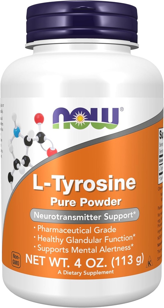 NOW Foods Supplements, L-Tyrosine Powder, Free-Form, Neurotransmitter Support*, Amino Acid, 4-Ounce
