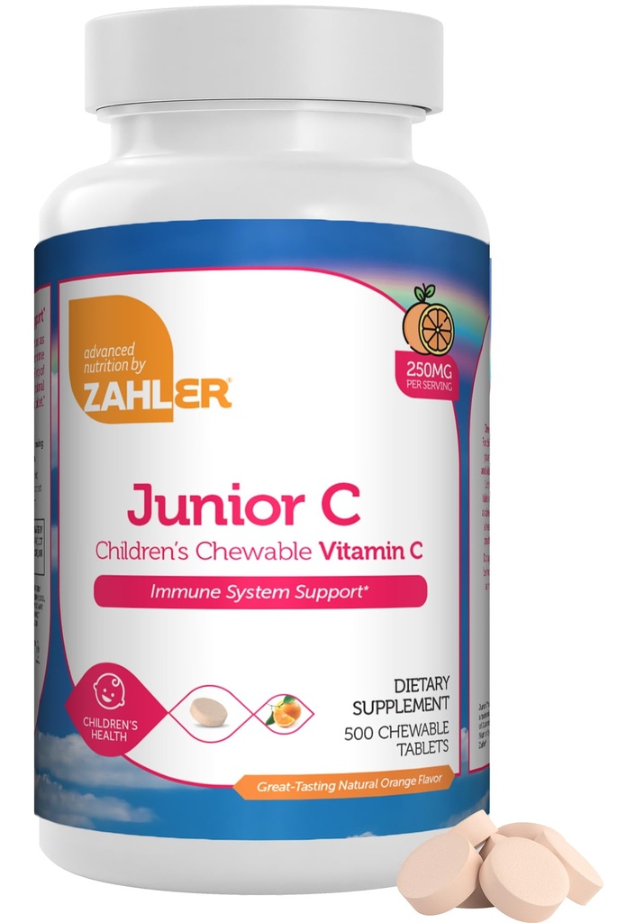 Zahler Junior C Advanced Chewable for Kids - Νοστιμότατο Πορτοκαλί Γεύση - Kosher Kids for Immunity - Vitamin C Chewable Antioxidant - (500 Count)