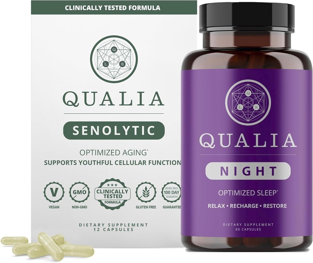 Qualia Life Sciences Bundle Qualia Night & Qualia Senolytic, Science-backed Συμπληρώματα για βαθύ αναζωογονητικό ύπνο και βέλτιστη επισκευή κυττάρων