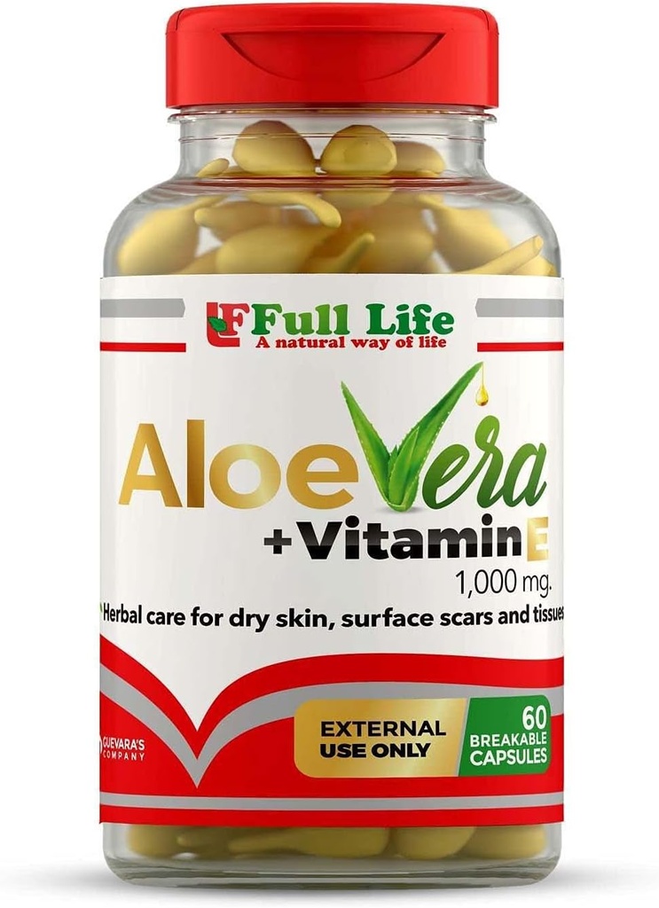 Full Life Aloe Vera + Vitamin E, 60 Breakable Capsules - Moisturising, Anti-aging - healthy skincare