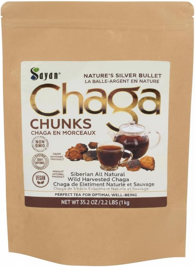 Sayan Siberian Pure Raw Chaga Mushroom Chunks με μαύρο Top Crust 35.2 Oz/ 2.2 lb – Premium Wild-Harved Αντιοξειδωτικό Τσάι για την υποστήριξη του ανοσοποιητικού, Focus και Digestive Υγεία - Μη ΓΤΟ