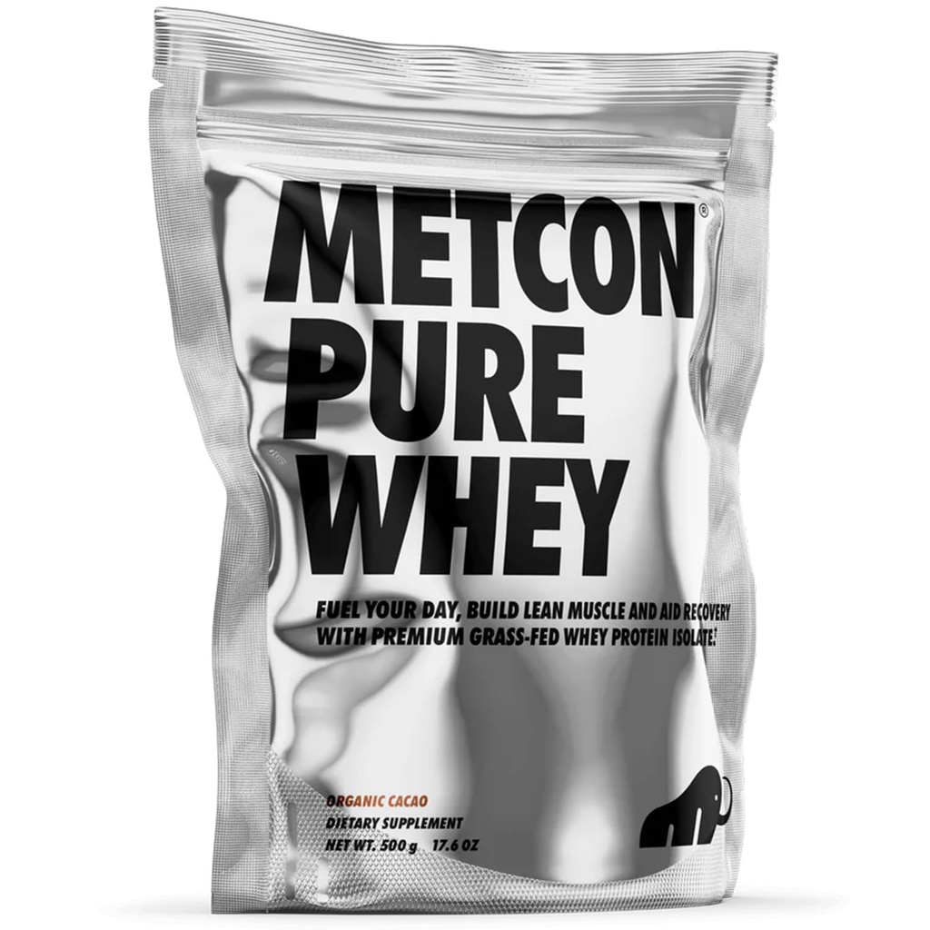 MetCon Whey Protein Isolate - Premium Grass-Fed Whey Protein Isolate Powder με 5 All-Φυσικά Συστατικά, Χωρίς πληρωτικά, Βιολογικό άρωμα Cacao (500g)