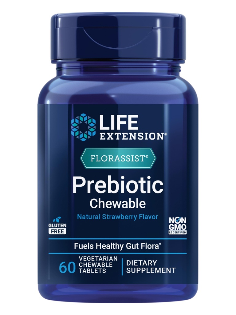 Επέκταση ζωής FLORASSIST® Προβιοτικά Μασώμενα (Strawberry), 1000 mg ξυλοοολιγοσακχαρίτες, προβιοτικό συμπλήρωμα Παρέχει Καύσιμα για τη χλωρίδα των εντέρων, Χωρίς γλουτένη, Μη ΓΤΟ, Χορτοφαγικά, 60 μασώμενα δισκία