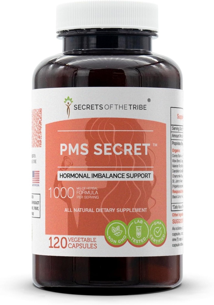 PMS Secret 120 Capsules, 1000 mg, Black Cohosh, Cramp, Vitex, Valerian, Dandelion, Chamomile, St. John's Wort. Hormonal Imbalance Support (120 Capsules)