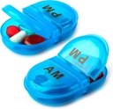 Deke Home - Pill Organizer AM PM, 2 Compartment Pill Box για Pocket ή Purse, Μικρή υπόθεση καθημερινής ιατρικής, Travel Pill Holder, Easy Open Pill Container, Βιταμίνες & Συμπληρώματα (μπλε, πακέτο του 2)