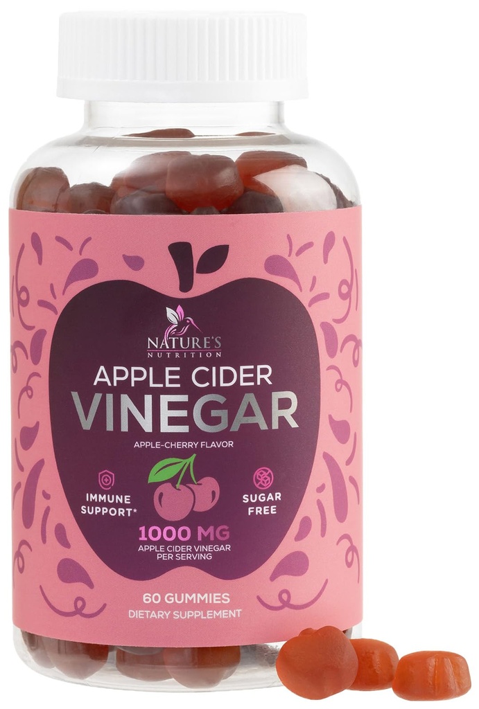 Vegan Apple Cider Vinegar Gummy 1000mg - Συμπλήρωμα χωρίς ζάχαρη ACV Gummy Βιταμίνες με βιταμίνη Β12 για την ενέργεια - Keto Friendly Digestion, Detox, Cleanse Υποστήριξη - Ζελατίνη-ελεύθερο, Μη-GMO - 60 Gummies
