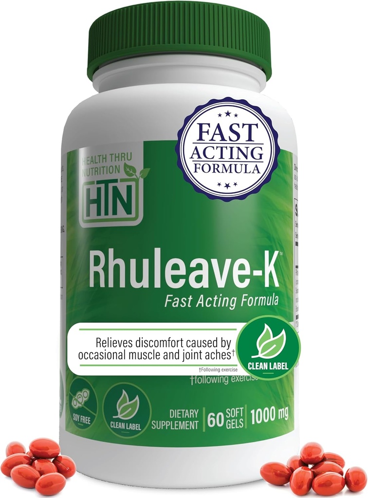 Health Thru Nutrition Acute Formula | Rhuleave-K 1,000mg Curcumin, Boswellia and Black Sesame Seed Oil | Joint and Muscle Fast Acting | Clinically Studied | Non-GMO (Pack of 60)