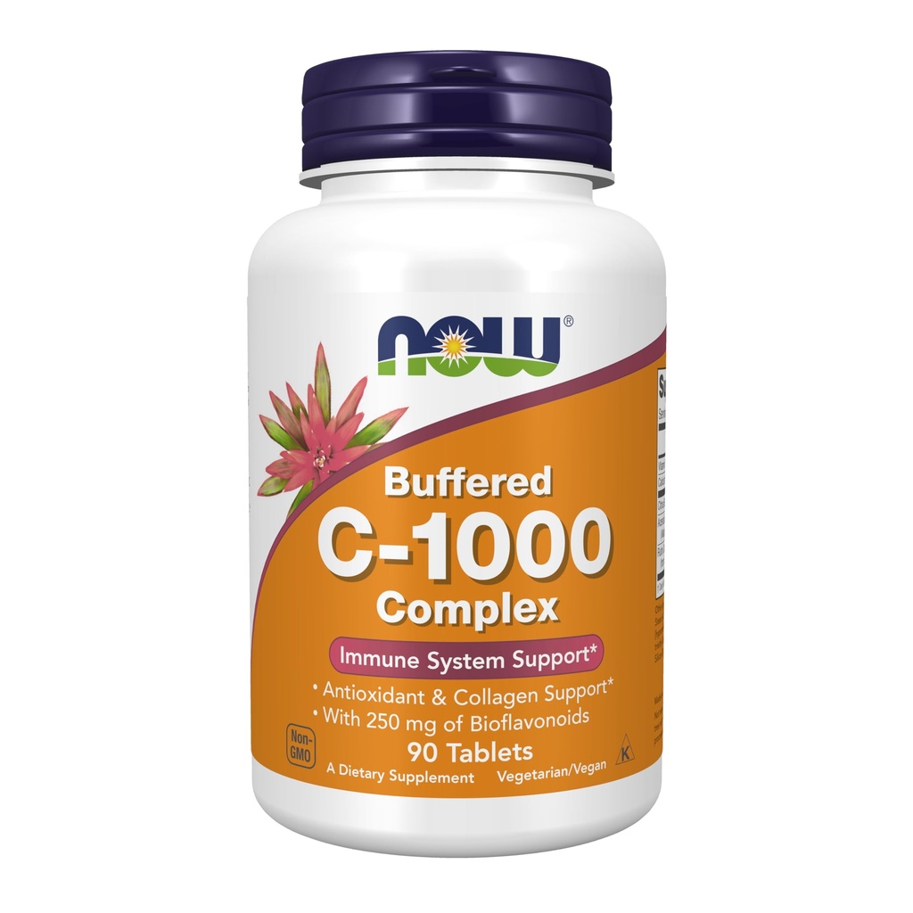 NOW Συμπληρώματα, Βιταμίνη C- 1000 Σύμπλεγμα με 250 mg Bioflavonoids, Buffered, Antioxidant Protection*, 90 δισκία