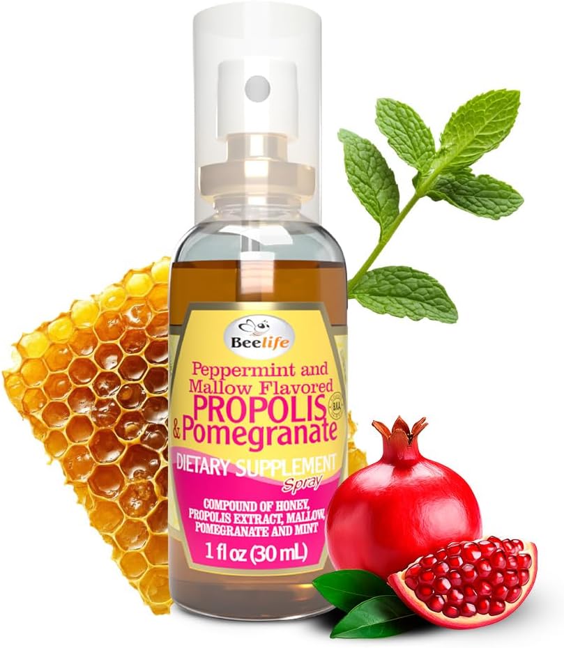 Beelife Propolis Laroat Spray – Καταπραϋντικό Μέλι, Μέντα & Ρόδι - Φυσική Ανοσοποιητική Υποστήριξη & Ανακούφιση Πόνου - Αντιοξειδωτικά, Πλούσια σε Φλαβονοειδή & Αρτεπιλλίνη C, Χωρίς Ζάχαρη, Χωρίς Γλουτένη, 1-Pack, 30ml