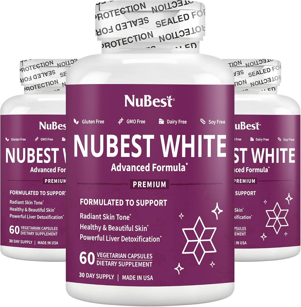 NuBest White - Υποστηρίζει Όμορφη και Ακτινωτή Δέρμα με Glutathione, εκχύλισμα γαϊδουράγκαθου γάλακτος, L-Cysteine, Πολύτιμα Βότανα και Βιταμίνες (3 Pack)