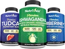 Nutrivein Premium TUDCA, Berberine Supplements, and Ashwagandha Supplements Bundle: High-Absorption Berberine Complex, Ashwagandha Root Extract, & TUDCA for Detox, Vitality & Well-Being