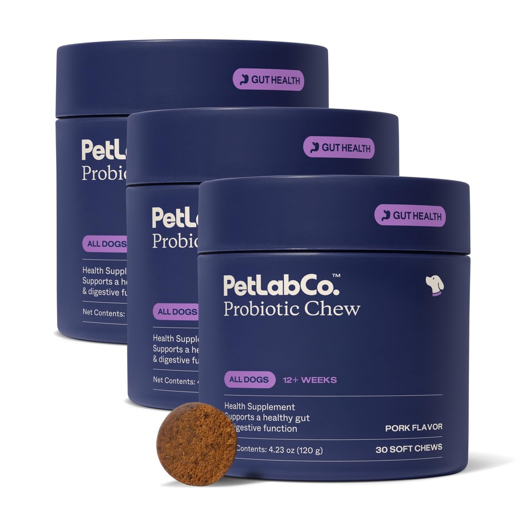 PetLab Co. Προβιοτικά για τα σκυλιά, την υγεία των κονδυλωμάτων υποστήριξης, περιστασιακή διάρροια, Digestive Υγεία & Εποχιακές Αλλεργίες - Χοιρινό Γεύση - 30 μαλακά μάσημα - Συσκευασία Μαΐου Vary (Value 3-Pack)
