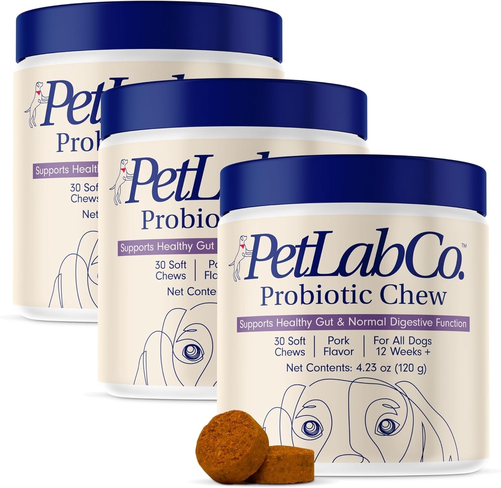 PetLab Co. Προβιοτικά για τα σκυλιά, την υγεία των κονδυλωμάτων υποστήριξης, περιστασιακή διάρροια, Digestive Υγεία & Εποχιακές Αλλεργίες - Χοιρινό Γεύση - 30 μαλακά μάσημα - Συσκευασία Μαΐου Vary (Value 3-Pack)