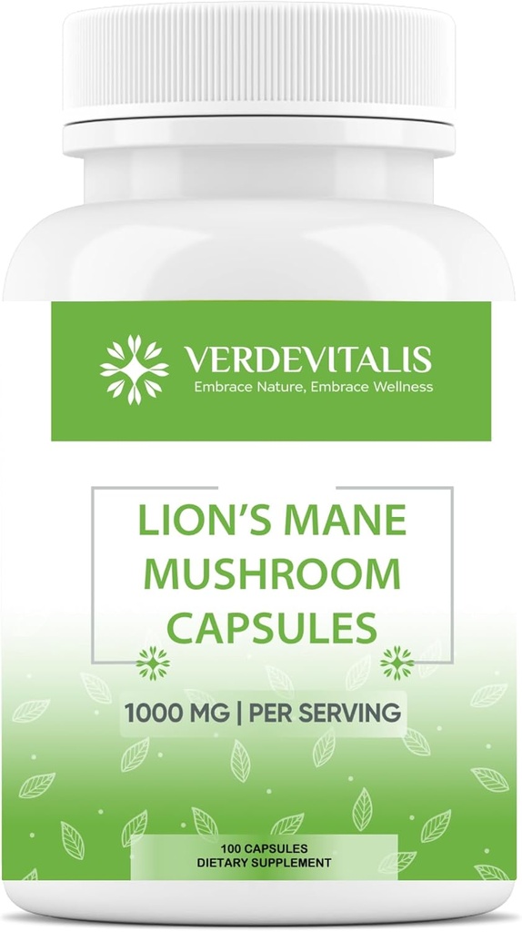 Κάψουλες Lion's Mane - Daily Mushroom Supplement for Memory, Focus & Clarity - Brain Booster- Mushroom Capses for Brain Health Support - Made in USA - 100 Capsles