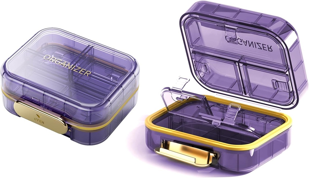 Travel Pill Organizer, 7 Compartments Pill Box, Daily Portable Pill Case to Hold Vitamins, 1 Pack Small Pill Container for Pocket Purse Medicine Organizer