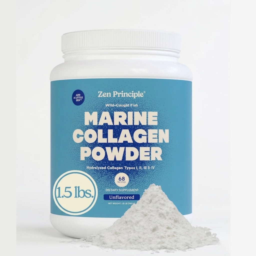 Zen Αρχή Marine Collagen Peptides σε σκόνη 1,5 lb. Άγρια ψάρια, μη ΓΤΟ. Υποστηρίζει υγιές δέρμα, μαλλιά, αρθρώσεις και οστά. Υδρολυμένη πρωτεΐνη τύπου 1 & 3. Αμινοξέα. Χωρίς γεύση, εύκολο να αναμιχθεί.