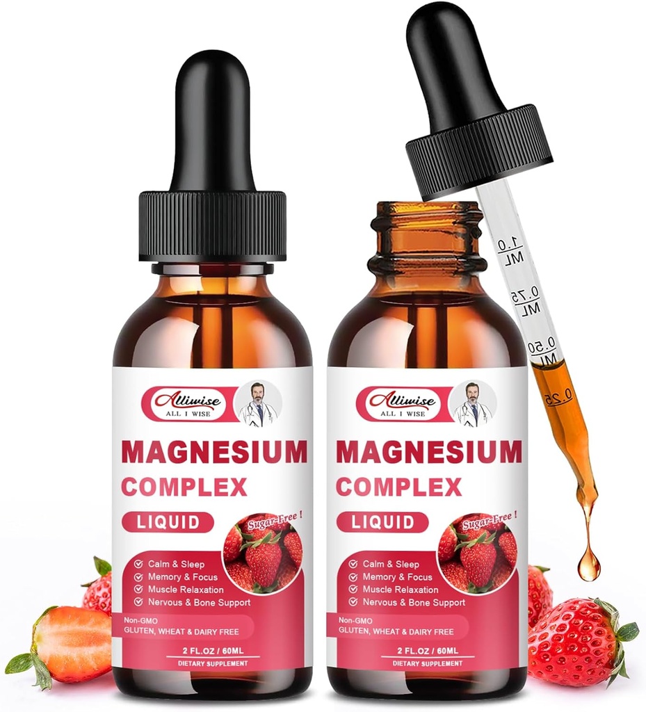 2 Pack Triple Magnesium Complex Liquid Drops Blend with Magnesium Glycinate 500mg, Malate and Taurate for Max Bio-Διαθεσιμότητα 