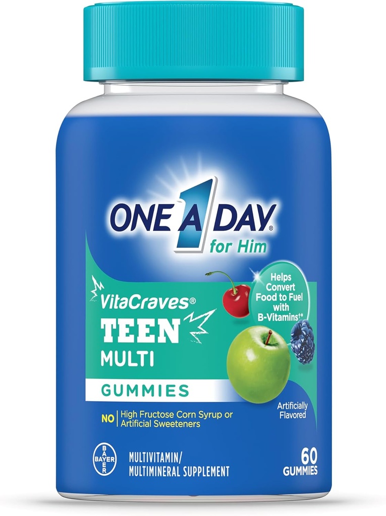 One A Day Teen for Him Multivitamin Gummies, Gummy Πολυβιταμίνες με Βιταμίνη Α, C, D, E και Ψευδάργυρο για Ανοσολογική Υγεία Υποστήριξη, Φυσική Ενέργεια & περισσότερα, 60 Count