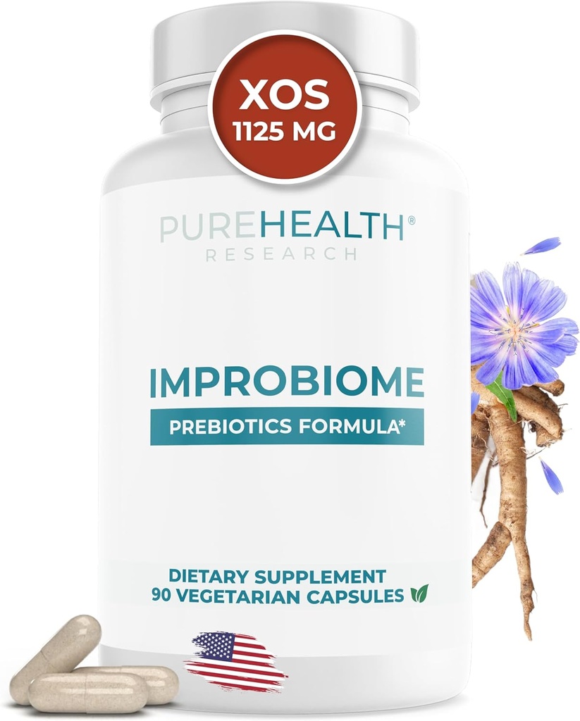PUREHEALTH ΕΡΕΥΝΑ Improbiome Prebiotic Fiber Supplement - Φυσική υποστήριξη για υγιή προβιοτικά κόκκων - Digestive διατροφικά συμπληρώματα - κάψουλες μήλου Πεκτίνη - 90ct