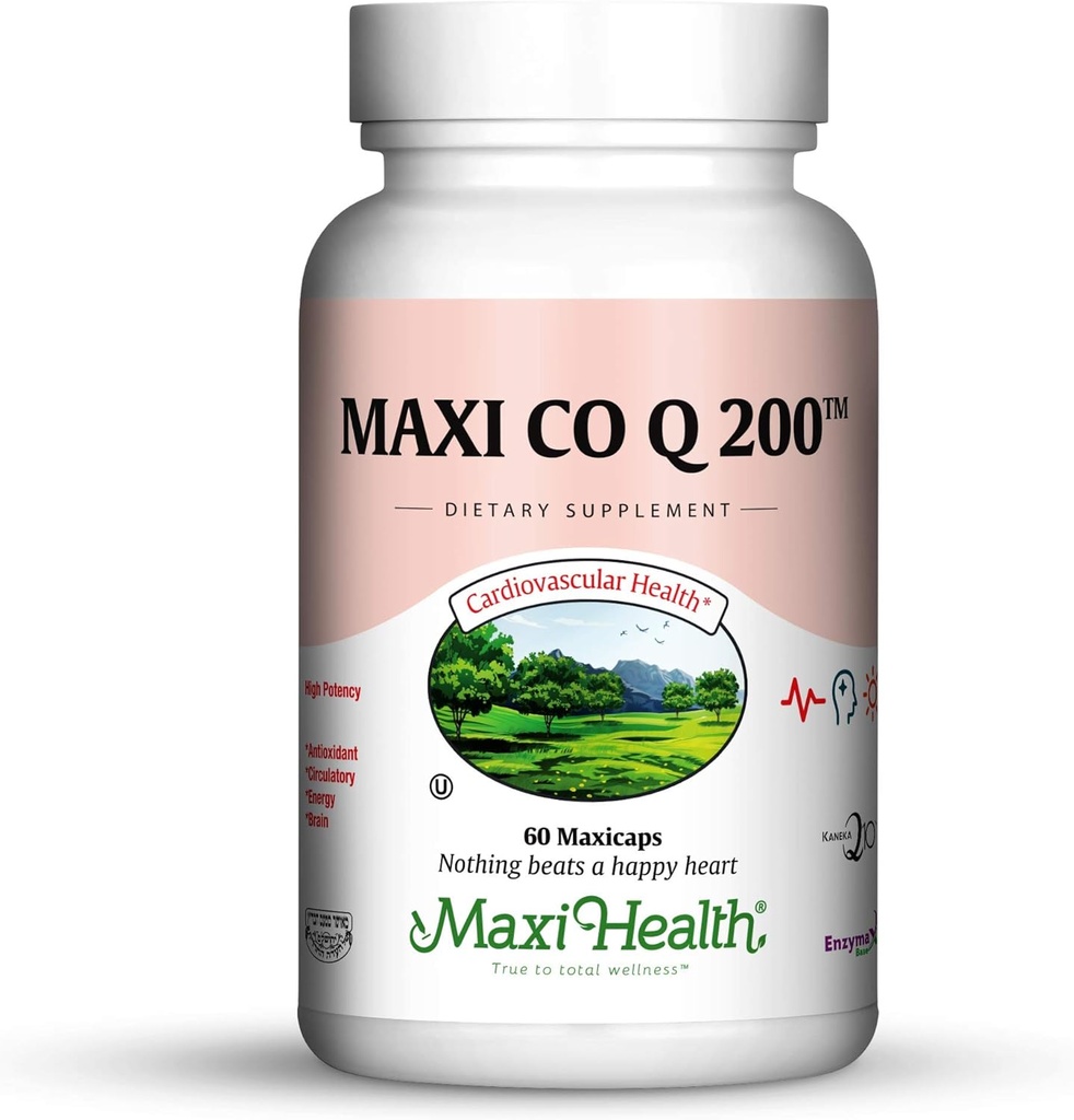 Maxi Health CO Q10 200mg - Συμπλήρωμα συνένζυμου Q10 - Υγεία καρδιάς - 60 κάψουλες - Kosher
