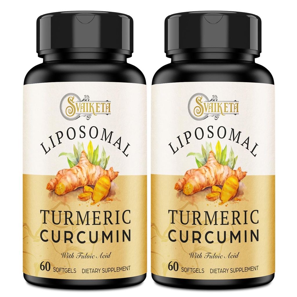 Liposomal Turmeric Curcumin Supplement - 2000mg, 95% Curcuminoid Extract with Piperine - 60 Softgels (2 Φιάλη)