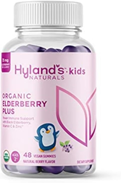 Hyland's Kids Organic Elderberry Plus Gummies, Organic Black Elderberry with ZINC and Vitamin C, Immune Support for Children, 48 Vegan Gummies
