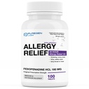 Puregen Labs Αλλεργία Ανακούφιση, Fexofenadine 180mg, 100 Tablets – 24 ώρες Αντιισταμίνη Αλλεργική Ιατρική για Runny μύτη, Φτάρνισμα, Ίτσι, Υδάτινα Μάτια - Made in USA