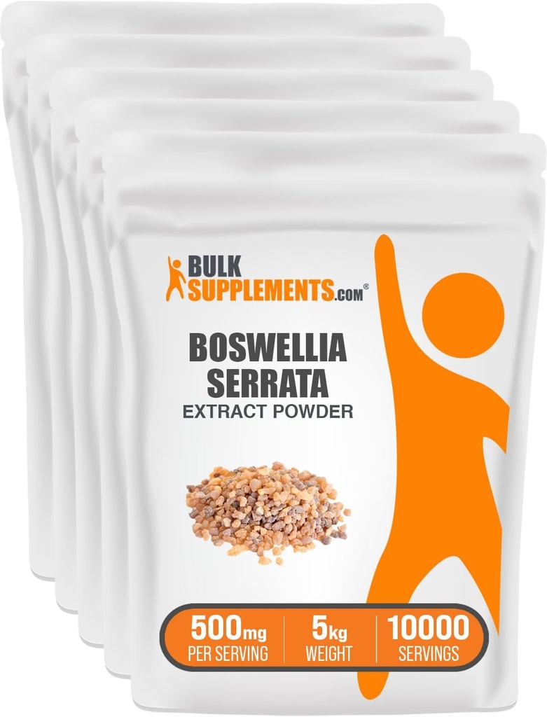 BulkSupplements.com Boswellia Serrata Extract Powder - από το Frankincense Resin, Boswellia Serrata Powder - Συμπλήρωμα βοτάνων, Χωρίς γλουτένη, 500mg ανά Σερβίρισμα, 5kg (11 lbs) (πακέτο των 5)
