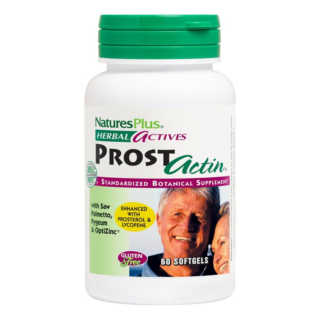 Natures Plus Herbal Actives ProstActin - 200 u Βιταμίνη Ε, 60 Softgels - Υγιής Prostate Gland Support, με Saw Palmetto, Pygeum & Pumpkin Seed Oil - Χωρίς γλουτένη - 30 Σερβιέτες