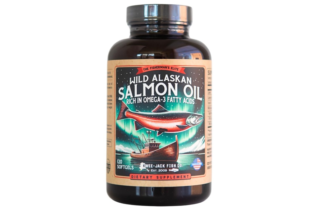 Wild Alaskan Salmon Fish Oil Omega 3 Supplement for Humans | EPA and DHA | Kwee-Jack Fish Co. | 120 Softgels 1000mg Salmon Oil