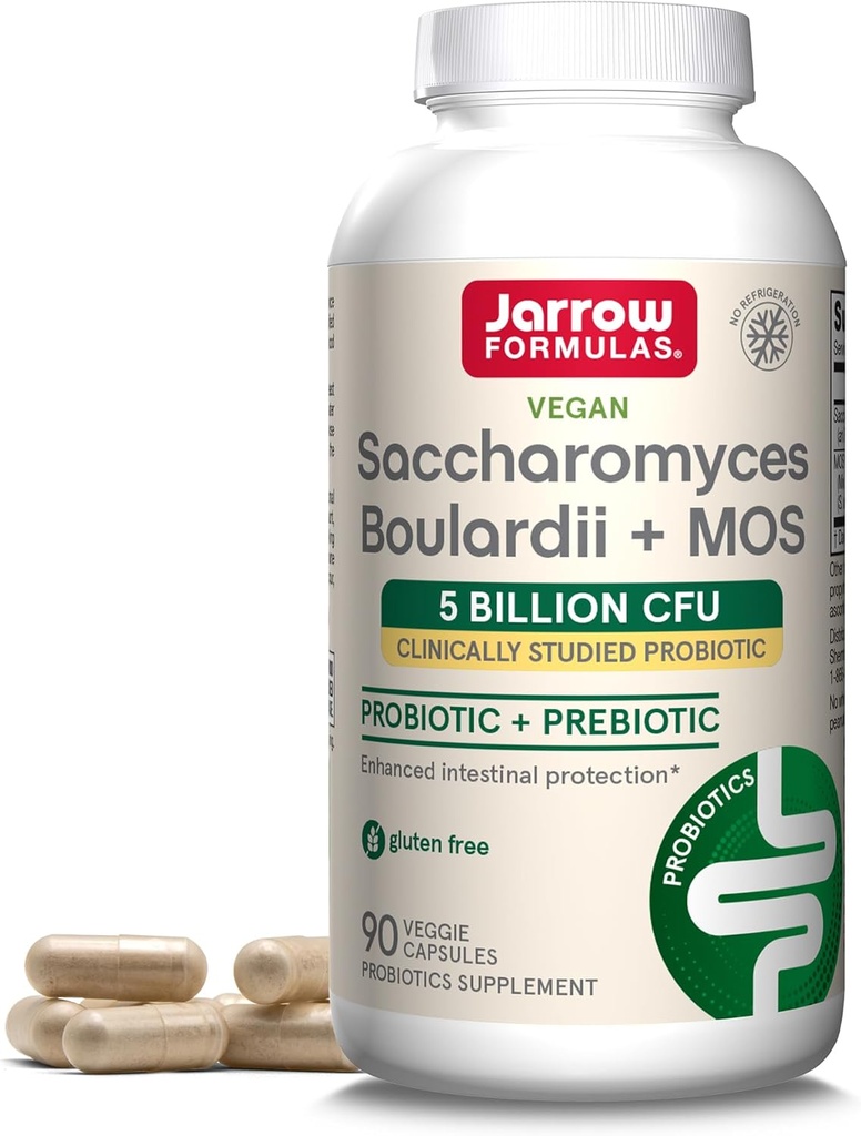 Jarrow Formulas Saccharomyces Boulardii Probiotics + MOS 5 Δισεκατομμύρια CFU Probiotic Yeast για ενδοεντερική υποστήριξη υγείας, συμπληρώματα υγείας ούρων για γυναίκες και άνδρες, 90 κάψουλες λαχανικών, 90 ημέρες προσφοράς
