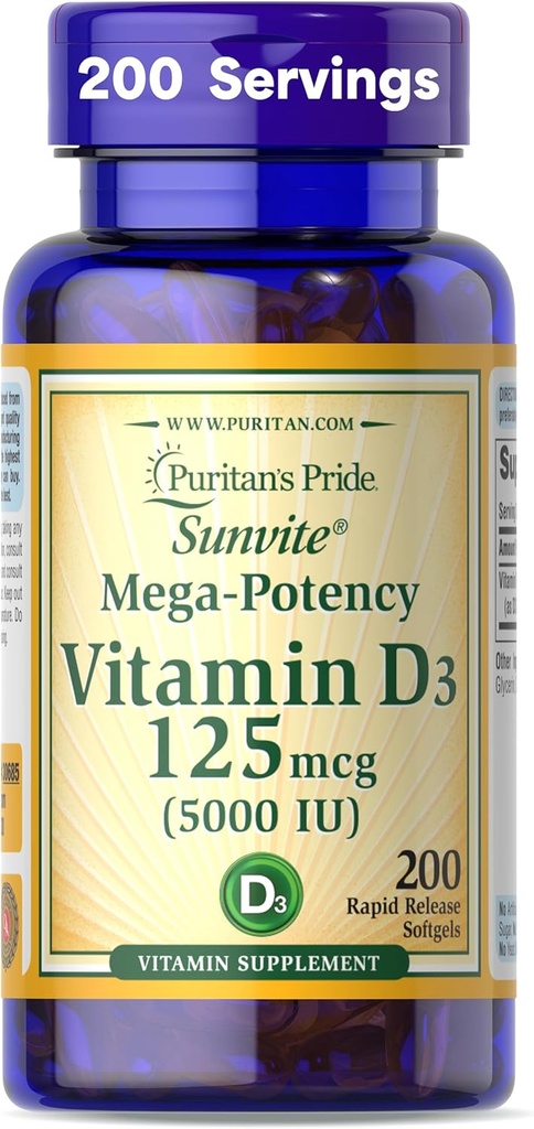 Puritan's Pride Vitamin D3 5000 IU Soft Gels, 0.3 Ουγγιά