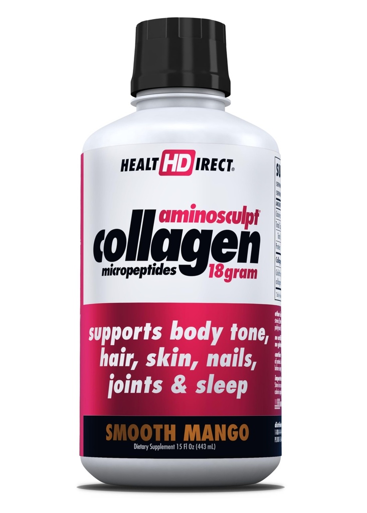ΥΓΕΙΑ DIRECT AminoSculpt Sugar-Free Collagen Supplement - Υψηλής ισχύος Ιατρική-Πρωτεΐνη Grade για τα μαλλιά, το δέρμα, τα νύχια & τις αρθρώσεις, Grass-Fed, μη GMO, Liquid Collagen - Smooth Mango - 15 FL Oz