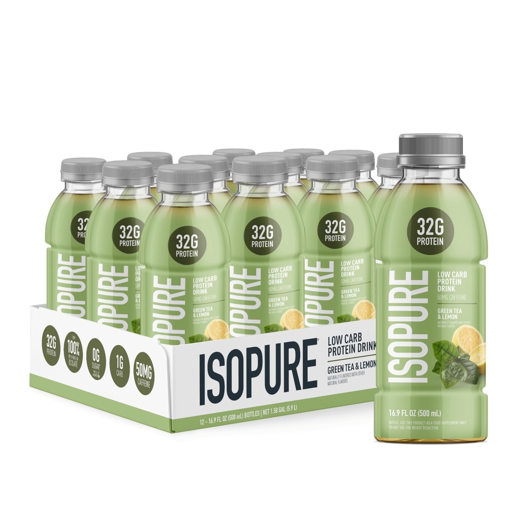 Isopure Zero Carb 32g Clear Protein Ready-to-Dink, Whey Protein Isolate, Πράσινο Τσάι, 12 Pack (Συσκευασία Μαΐου Vary)