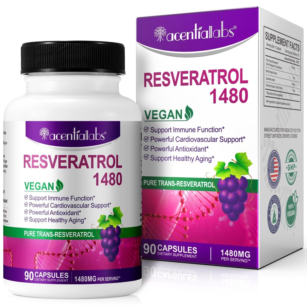 100% φυσική ρεσβερατρόλη - 1480mg ανά υπηρεσία, 90 κάψουλες λαχανικά, 99% καθαρό Trans-Reεσβερατρόλη, αντιοξειδωτικό για υγιή γήρανση, τον εγκέφαλο και την υποστήριξη της καρδιάς
