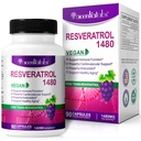100% Natural Resveratrol - 1480mg Per Serving, 90 Veggie Capsules, 99% Pure Trans-Resveratrol, Antioxidant for Healthy Aging, Brain & Heart Support