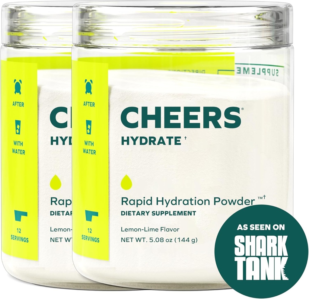 Cheers Hydrate | Oral Rehydration Solution | Electrolytes for Rapid Hydration | Lemon Lime Flavor | 24 Servings | Electrolyte Supplement with Sodium, Potassium, Glucose