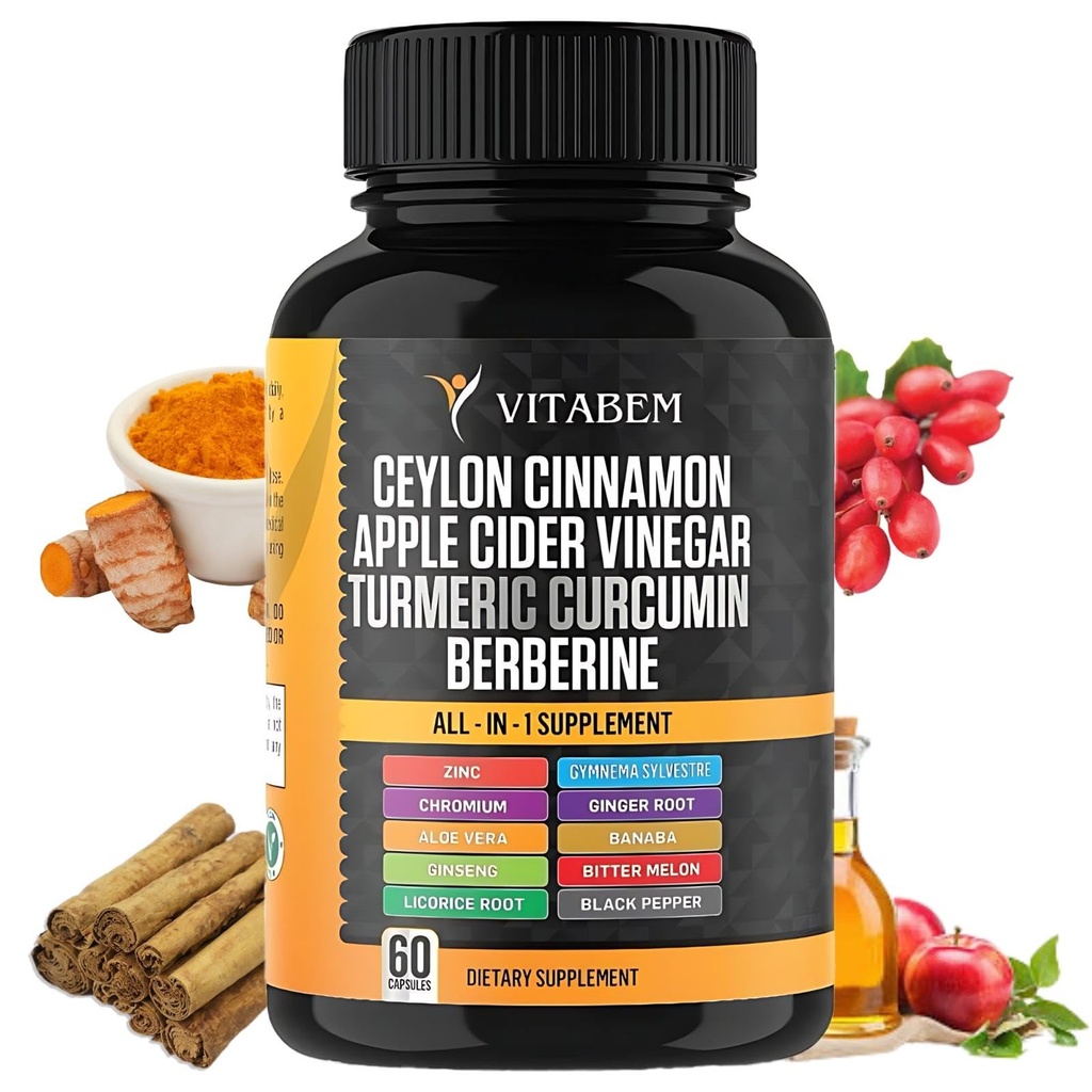 Ceylon Cinnamon Caps 3000mg Turmeric 3000mg Apple Cider Vinegar 3000 mg Ginseng 2000mg Aloe Vera 2000mg Berberine Supplement 1200mg + Banaba 