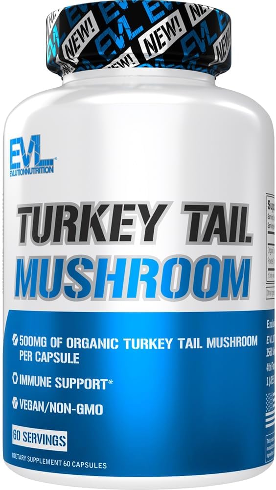 Διατροφή Evlution Turkey Mushroom ουράς - 500mg Βιολογικό μανιτάρι ουράς Τουρκίας ανά κάψουλα - Υποστήριξη ανοσοποιητικού - Συμπλήρωμα διατροφής - Vegan & Non-GMO - 60 Σερβιέτες - 60 κάψουλες