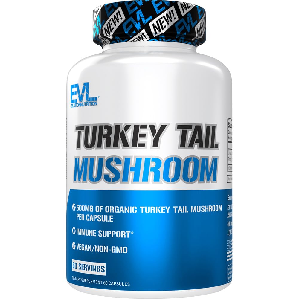 Διατροφή Evlution Turkey Mushroom ουράς - 500mg Βιολογικό μανιτάρι ουράς Τουρκίας ανά κάψουλα - Υποστήριξη ανοσοποιητικού - Συμπλήρωμα διατροφής - Vegan & Non-GMO - 60 Σερβιέτες - 60 κάψουλες
