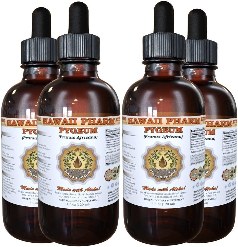 Hawaii Pharm Рygeum Liquid Extract, Рygeum (Рygeum Africanum) Βάμμα, συμπλήρωμα βοτάνων, Κατασκευασμένο στις ΗΠΑ, 4x4 fl.oz