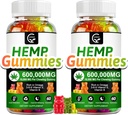 (2 Pack) High Potency Hemp Gummies Extra Strength -Stress, Sleep, Mood, Calming, Focus, Relaxation Supplements, 100% Natural Hemp Oil Extract Infused Gummies, Vegan, Non-GMO, Gluten-Free