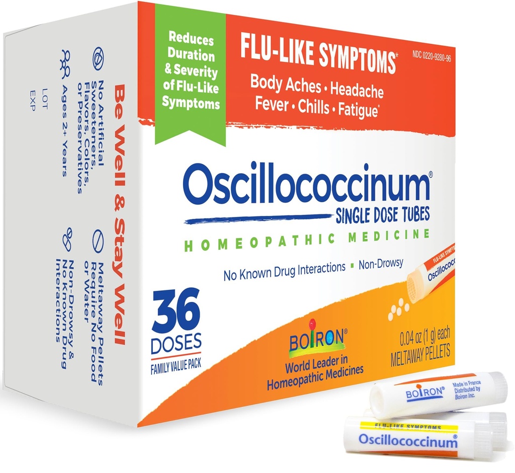 Boiron Oscillococcinum Ομοιοπαθητική Ιατρική για τα συμπτώματα της γρίπης, Λευκό, 36 Count