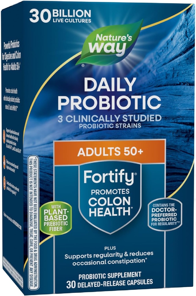 Nature's Way Fortify 50+ Daily Probiotic for Men & Women, 30 Billion Live Cultures, Colon, Digestive, and Immune Health Support* Supplement, 30 Capsules