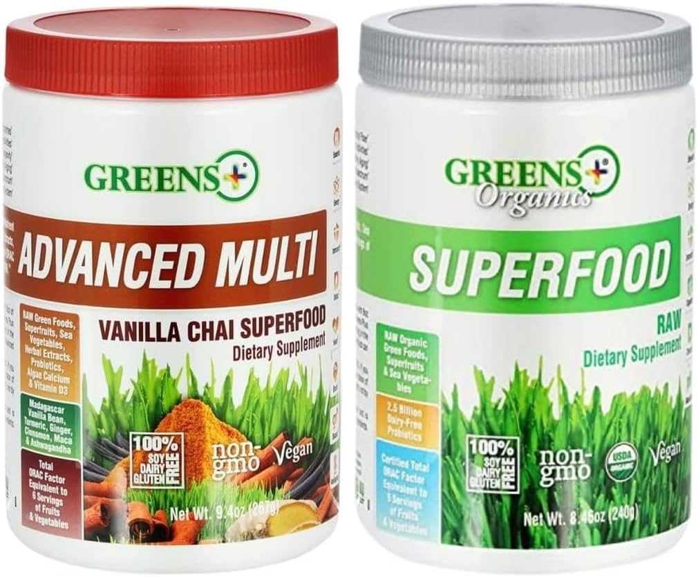 Πράσινοι+ Βιολογικά Superfood Raw με Advanced Multi Vanilla Chai Superfood, Bundle (Pack of 2)