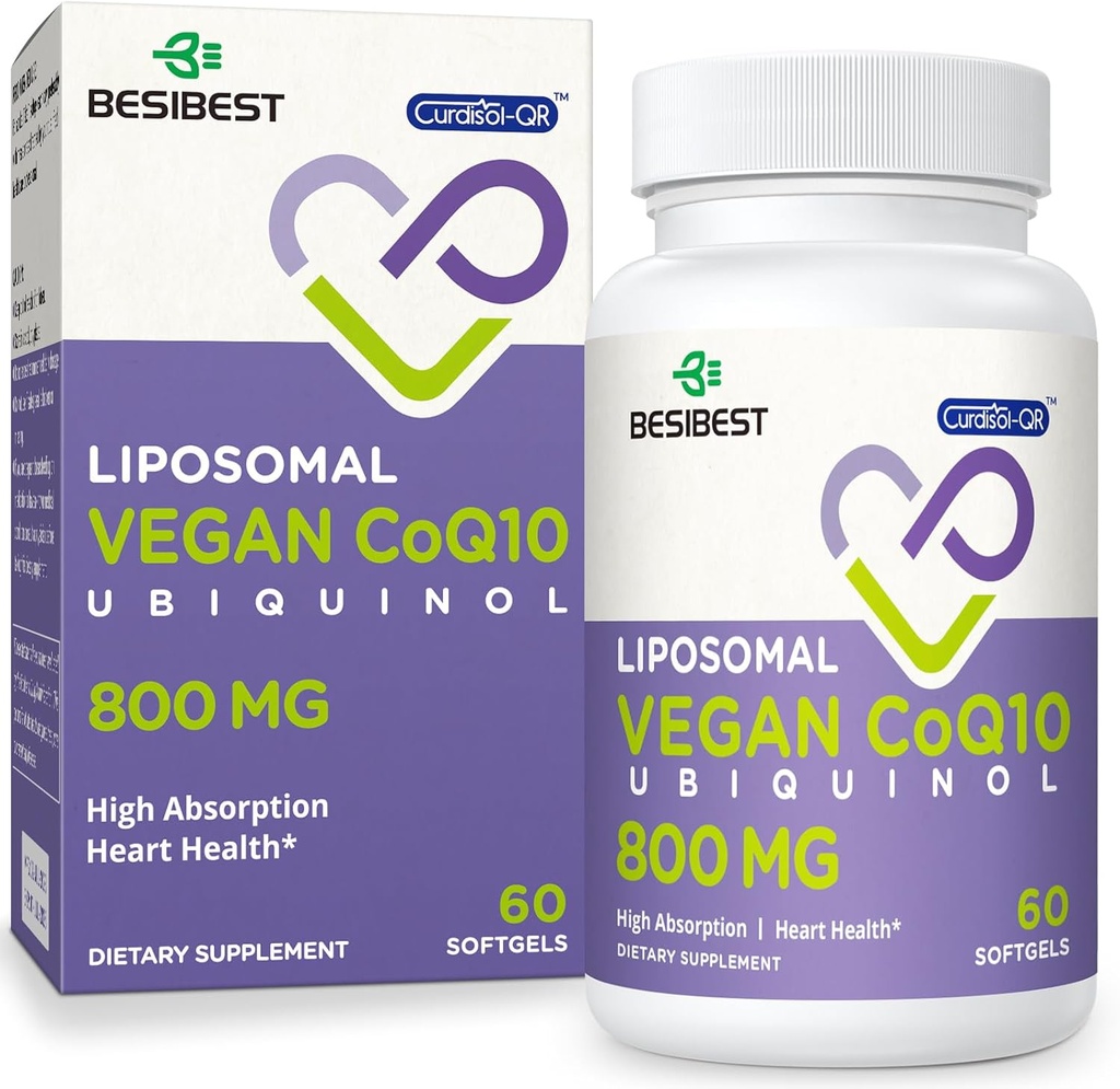 Λιποσωμική Ubiquinol CoQ10 800 MG Softgel, συμπλήρωμα υψηλής απορρόφησης CoQ10 Ubiquinol, ενεργό συνένζυμο Q10 800mg, ισχυρό αντιοξειδωτικό για λειτουργία καρδιάς & εγκεφάλου, παραγωγή ενέργειας, 60 Vegan Softgels